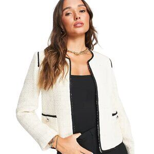Mango Tweed Jacket – Women’s Size S (White with Black Piping)